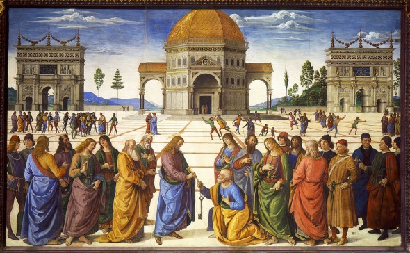 Christ handing keys to Saint Peter 590x364 Peruginos Christ Handing the Keys to Saint Peter